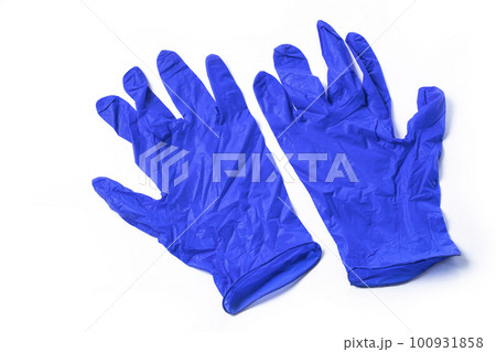 Dark Blue Medical Gloves on White Background. Dark Blue Medical Gloves on White Background. 100931858