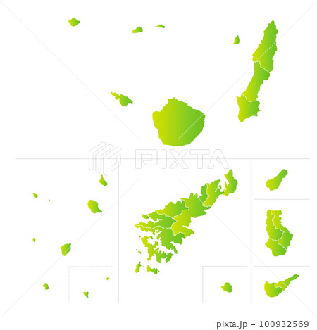 鹿児島県の離島と市町村地図 100932569