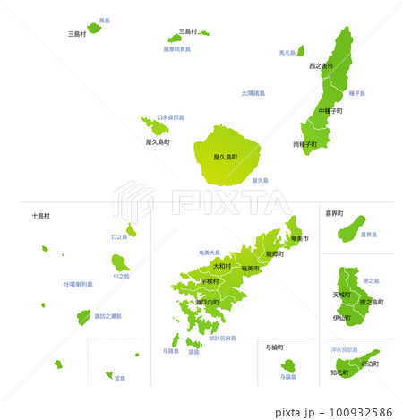 鹿児島県の離島と市町村地図