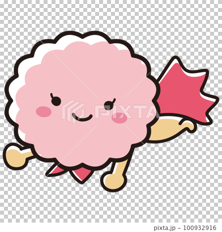 女性ホルモンなどイメージ　ふわふわした形の丸いヒーローキャラクター 100932916