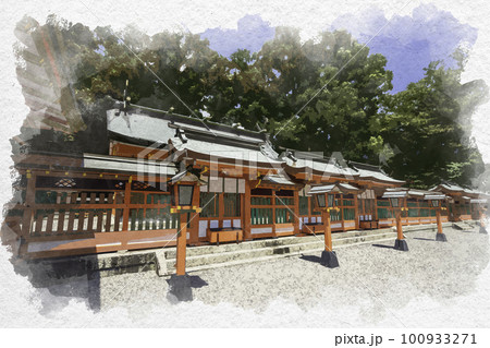 水彩画風 新宮 熊野速玉大社 鈴門 和歌山県新宮市 水彩画風 新宮 熊野速玉大社 鈴門 和歌山県新宮市 100933271