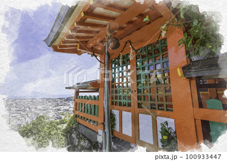 水彩画風 新宮 神倉神社 拝殿 和歌山県新宮市 水彩画風 新宮 神倉神社 拝殿 和歌山県新宮市 100933447