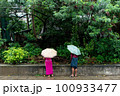 雨の日に傘をさす男性と女性 100933477