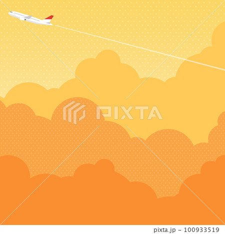 夕焼け空の上を飛ぶ飛行機 背景素材(正方形) 夕焼け空の上を飛ぶ飛行機 背景素材(正方形) 100933519