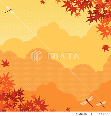 秋の紅葉と赤とんぼの舞う風景　背景素材（正方形） 100933522