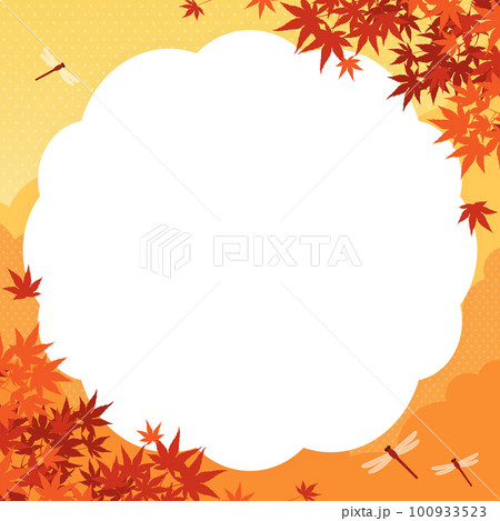 秋の紅葉と赤とんぼの舞う風景　フレーム・背景素材（正方形） 100933523