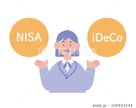 NISAとiDeCoの案内をする女性のイラスト NISAとiDeCoの案内をする女性のイラスト 100933544