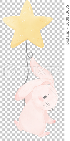 Adorable whimsical sweet happy baby pink bunny rabbit holding a star balloon children nursery watercolor hand painting Adorable whimsical sweet happy baby pink bunny rabbit holding a star balloon children nursery watercolor hand painting 100933635