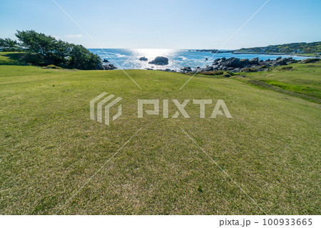 「青森県」快晴の空、美しい芝生が広がる種差海岸・八戸市 「青森県」快晴の空、美しい芝生が広がる種差海岸・八戸市 100933665