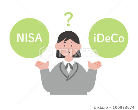 NISAとiDeCoを比較する女性のイラスト NISAとiDeCoを比較する女性のイラスト 100933674