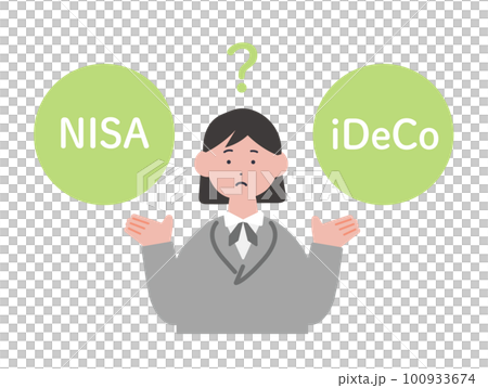 NISAとiDeCoを比較する女性のイラスト NISAとiDeCoを比較する女性のイラスト 100933674