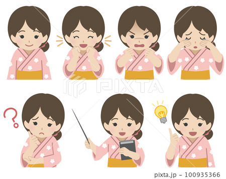 少女の上半身表情セット　浴衣 100935366
