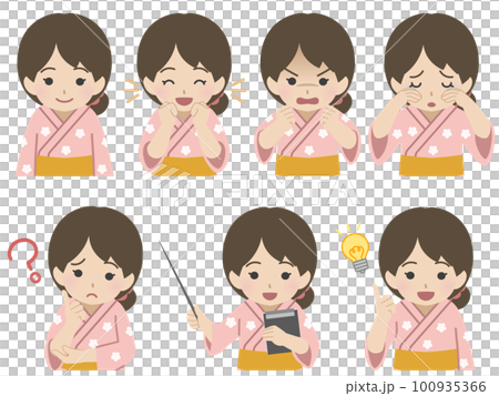 少女の上半身表情セット　浴衣 100935366