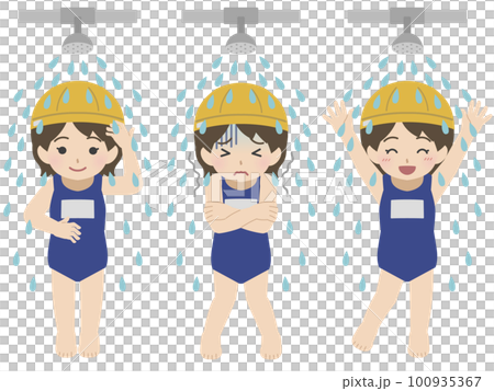 小女孩在泳池課上洗澡 100935367