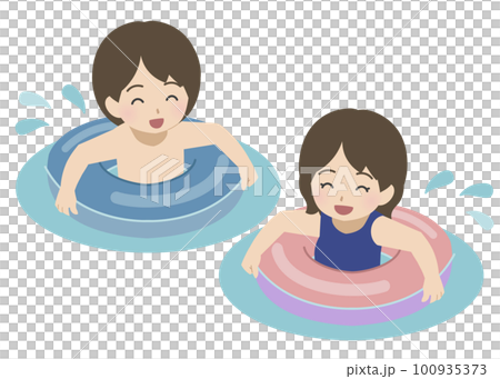浮き輪を使って楽しそうに遊ぶ児童 100935373