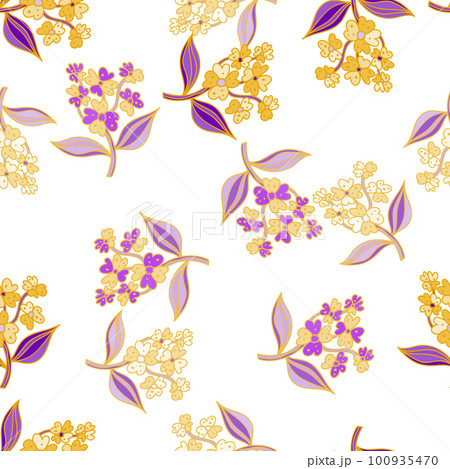 Seamless pattern with decorative flowers. Floral background. Cute plants endless backdrop. 100935470
