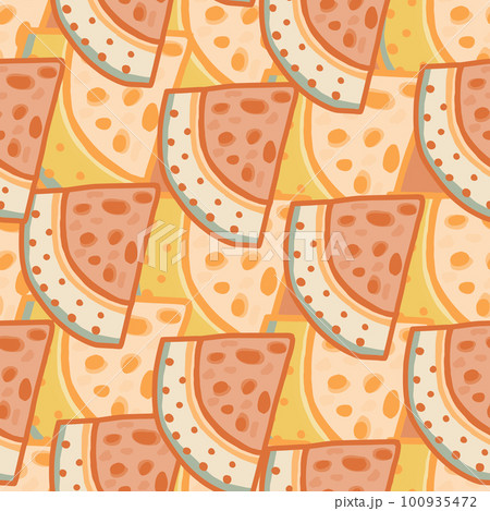 Hand drawn watermelon slices seamless pattern. Funny fruit backdrop. 100935472