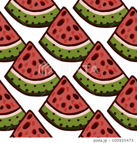 Hand drawn watermelon slices seamless pattern. Funny fruit backdrop. 100935473