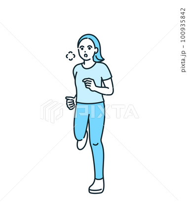 ジョギング。体力作りのために走る女性のイラスト素材。 100935842