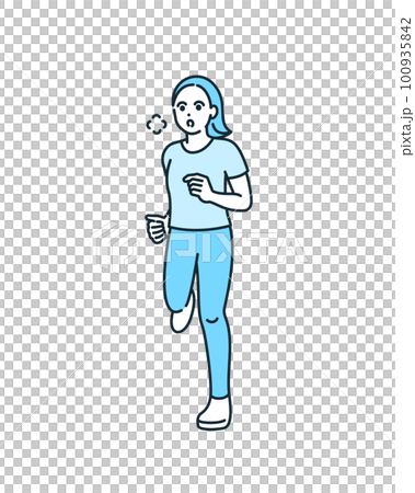 ジョギング。体力作りのために走る女性のイラスト素材。 100935842