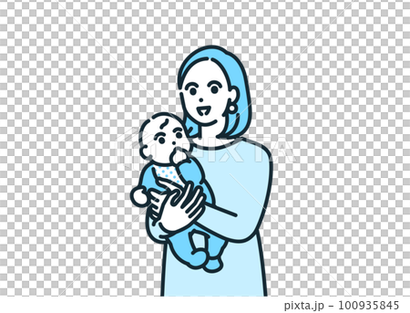 Illustration material of a young mother holding a baby. 100935845