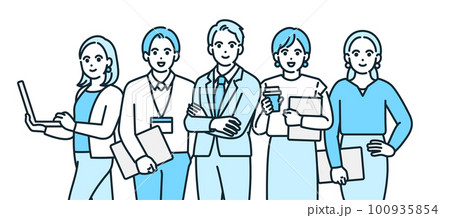 営業、エンジニア、デザイナー、バックオフィス。企業で働く様々な人材。ベクターイラスト素材。 100935854