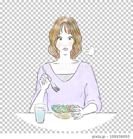 ダイエットのため少ない食事で我慢する女性 100936093