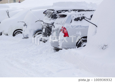 雪に埋もれた車 100936932