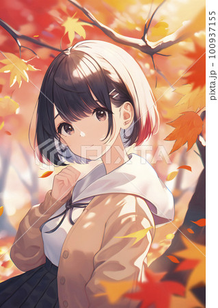 A young woman in the background of autumn - Stock Illustration