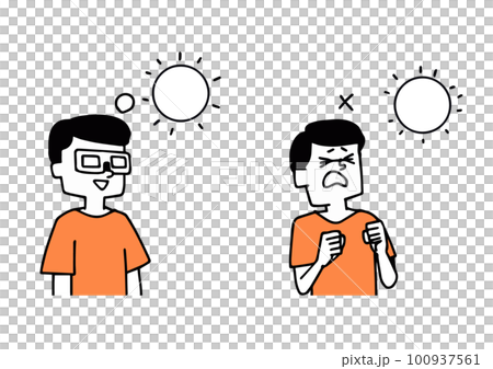 太陽メガネを使わず太陽を見てはいけない様子のイラスト 100937561