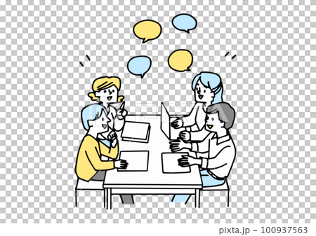 チームで意見を出し合い打ち合わせをしている人々のイメージイラスト 100937563