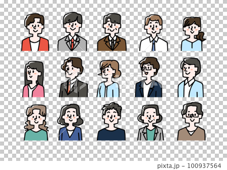 Icon illustrations of office workers of various ages and genders 100937564