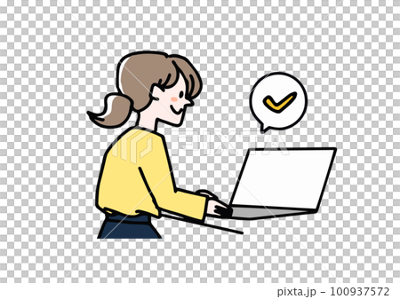 Illustration of a woman checking on a computer Illustration of a woman checking on a computer 100937572