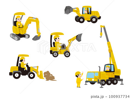 工事に使用する重機、建機、車輛たちのイラストセット02 100937734