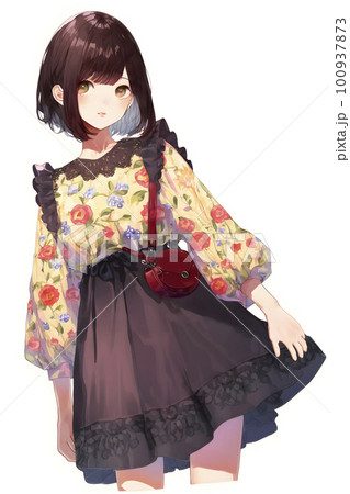 花柄の洋服を着た少女のイラスト　コスプレ「AI生成画像」 100937873