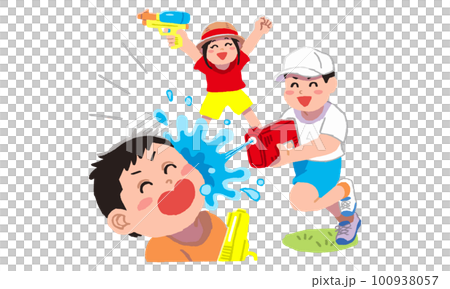 玩水槍的男女生(手寫色) 玩水槍的男女生(手寫色) 100938057