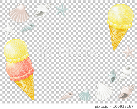 Horizontal frame material of summer ice cream and shells 100938167