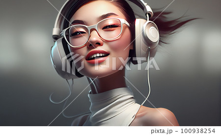 ヘッドホンで音楽を聴く女性(ダンス・DJ・ミュージシャン・クラバー・Generative AI) ヘッドホンで音楽を聴く女性(ダンス・DJ・ミュージシャン・クラバー・Generative AI) 100938254