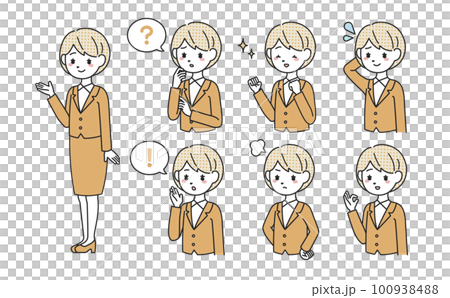 スーツ姿の女性ポーズセット 100938488