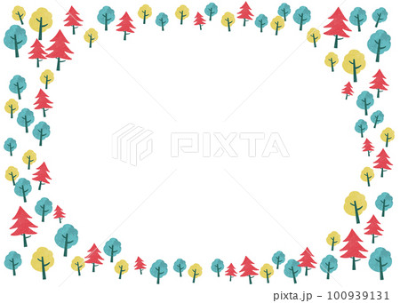 かわいいカラフルな木の背景フレーム素材 100939131