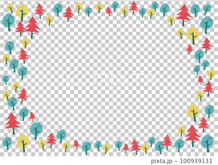 かわいいカラフルな木の背景フレーム素材 100939131