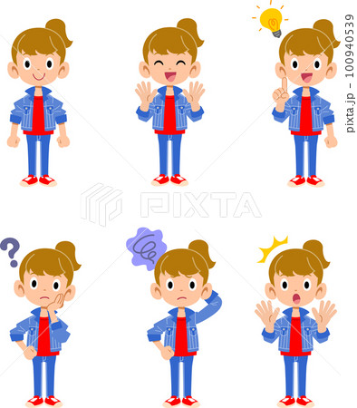 様々な表情をする女の子のイラストセット 100940539