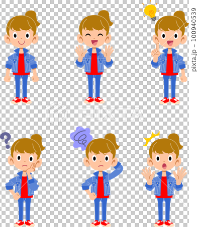 Illustration set of girls with various expressions 100940539