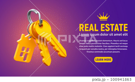 Banner with Keys and Keychain House Banner with Keys and Keychain House 100941863