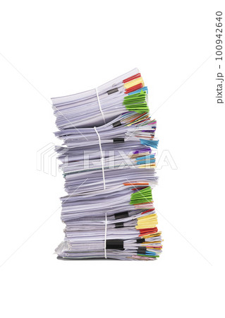 Stack of business documents papers isolated on white background 100942640