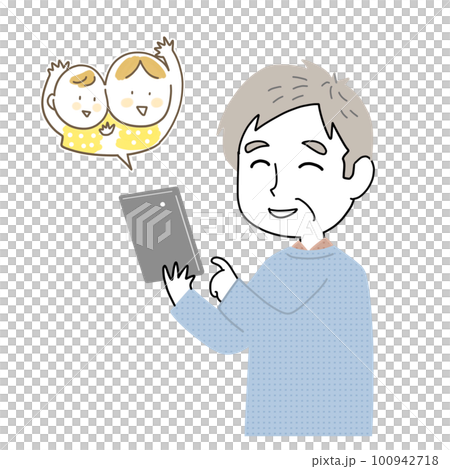 スマホで孫と話すおじいちゃん スマホで孫と話すおじいちゃん 100942718