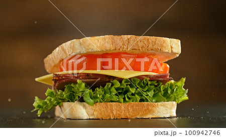 Sandwich with lettuce, tomato, ham and cheese Sandwich with lettuce, tomato, ham and cheese 100942746