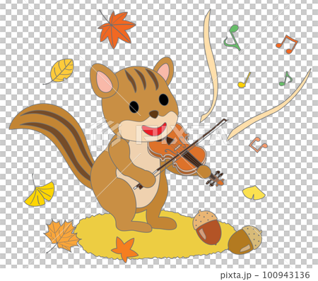 藝術秋季拉小提琴的松鼠塗色書 100943136