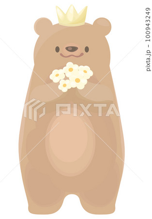 お花を持って王冠を被ったクマ お花を持って王冠を被ったクマ 100943249