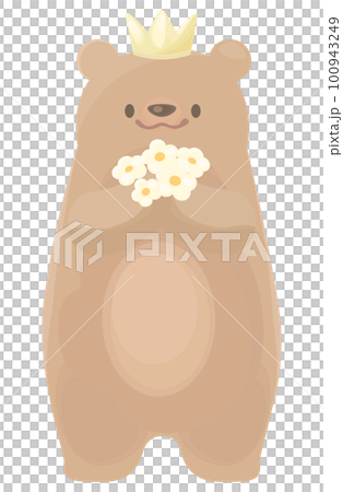 お花を持って王冠を被ったクマ お花を持って王冠を被ったクマ 100943249